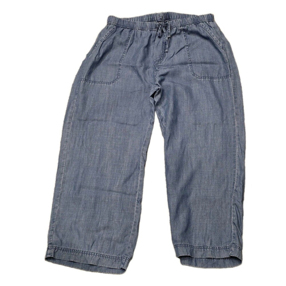 Splendid Blue Lyocell Chambray Wide Leg Crop Pants M - Picture 2 of 9